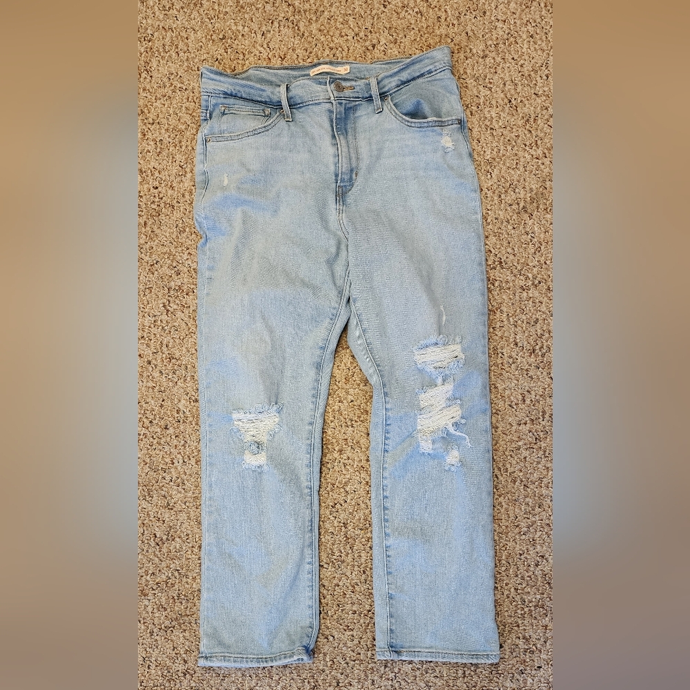 Levis 724 High Rise Crop Distressed Blue Jean Sz 30